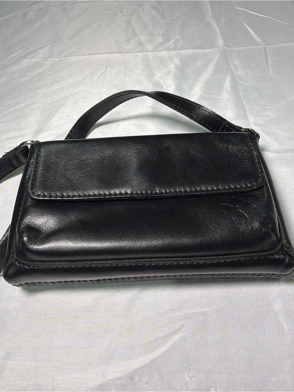 Patricia Nash Black Leather Flap Crossbody Bag Purse Handbag